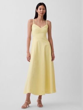 NWT Gap Denim Seamed Corset Maxi Dress | XS | Banana Yellow